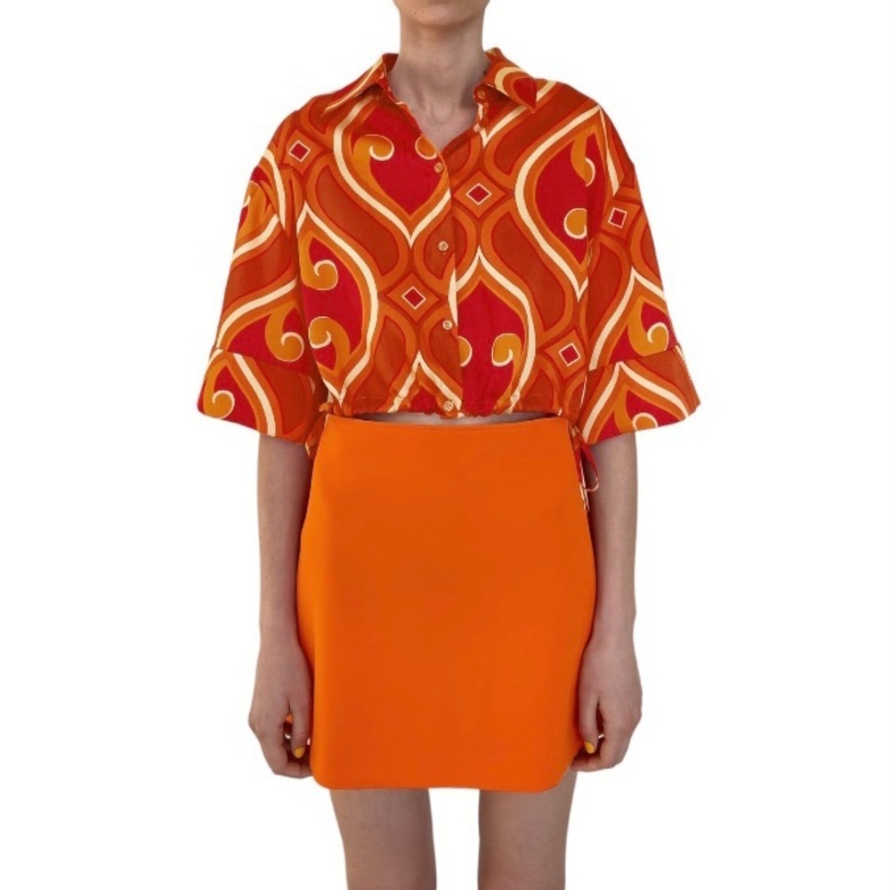 Zara Mini Skirt‎ Women’s Medium Bright Orange High-Waisted Flare Summer